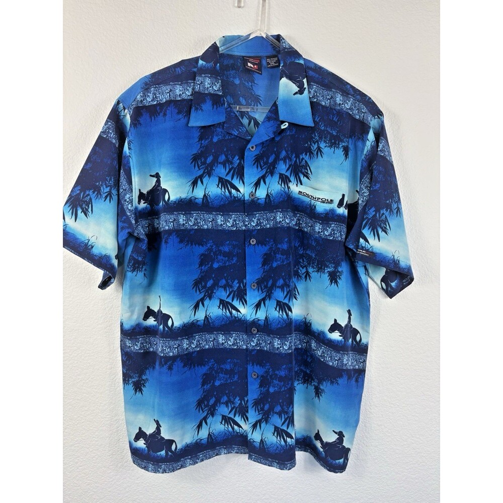Vintage Southpole Men’s Button Up Hawaiian Shirt XXL Blue Y2K 90s Streetwear